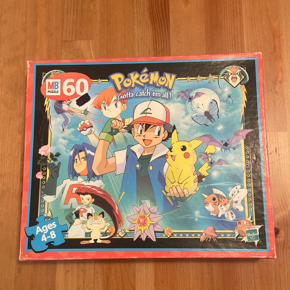 1999 Vintage 60 Piece Pokemon Puzzle MB Hasbro Ash and Pikachu Complete All Pcs